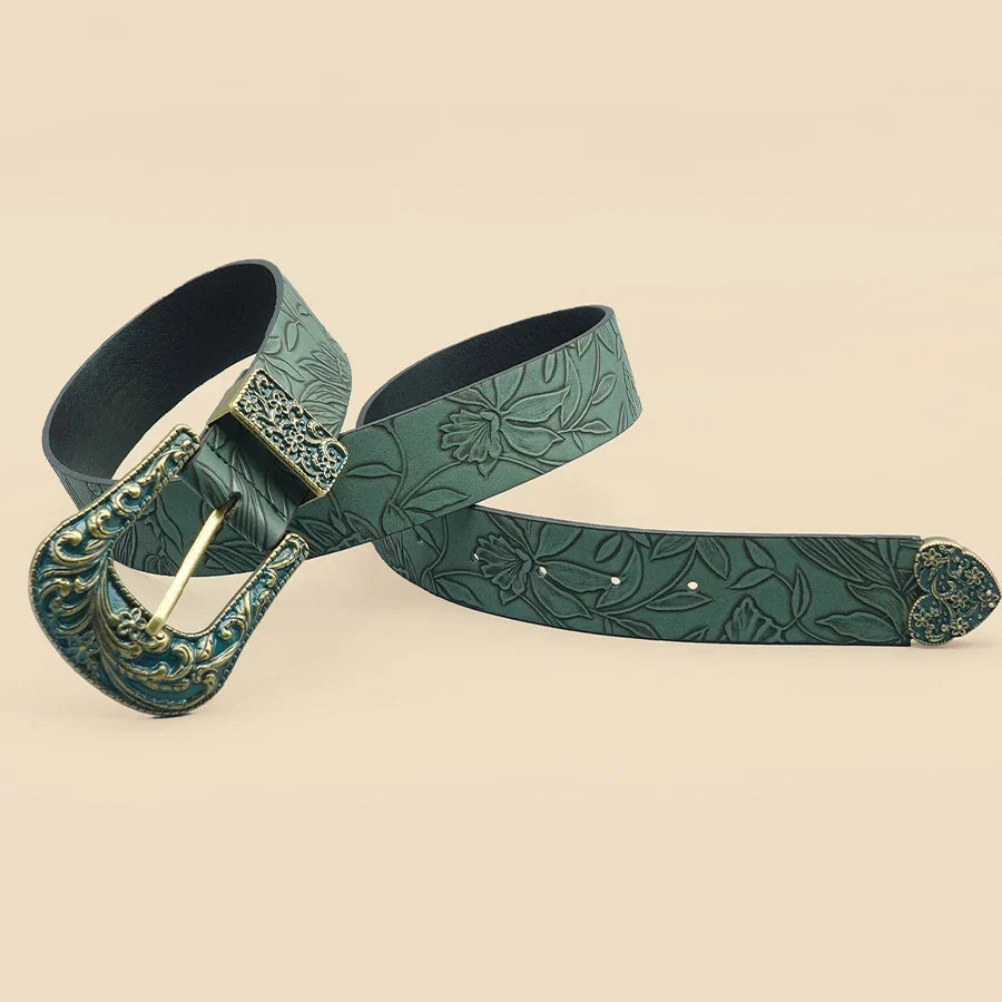 Cinto-Country-Feminino-Verde-Militar-Gravação-de-Folhas-5