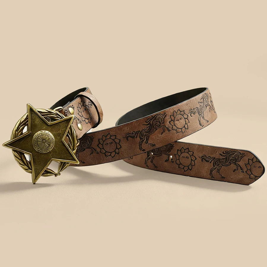 Cinto Country Feminino Fivela Cavalo e Sol Vintage