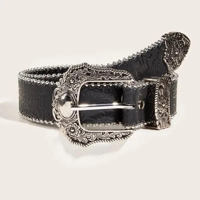 Cinto Country Feminino Cowgirl com Fivela Metal Entalhada