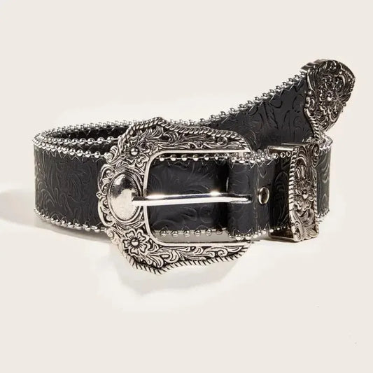 Cinto Country Feminino Cowgirl com Fivela Metal Entalhada