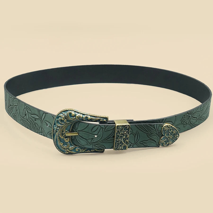 Cinto Country Feminino Verde Militar Gravação de Folhas