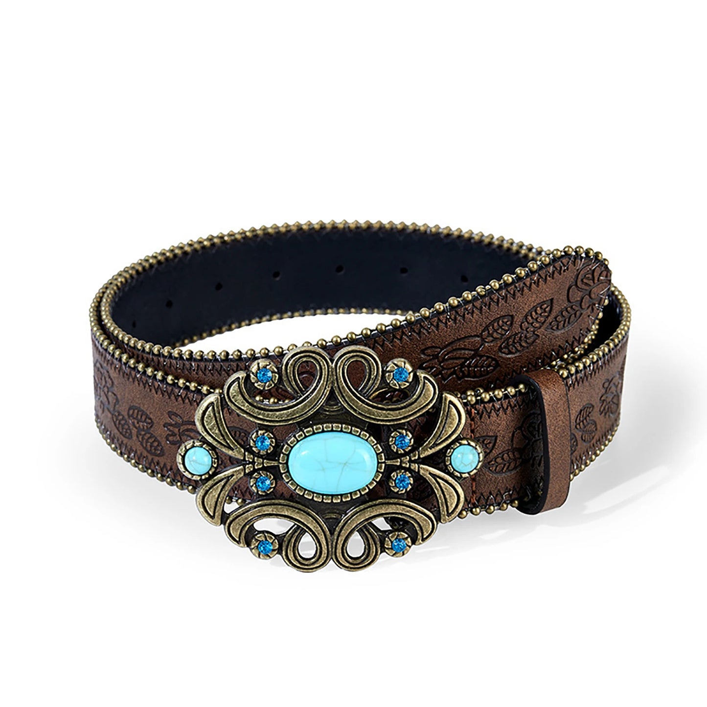 Cinto Country Feminino Boho Turquesa com Fivela Cravejada